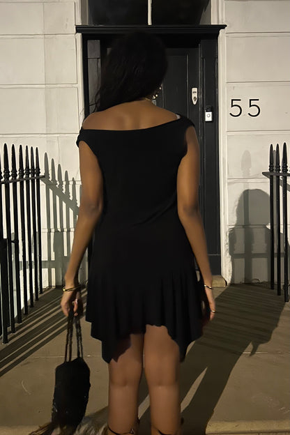 black asymmetrical mini dress
