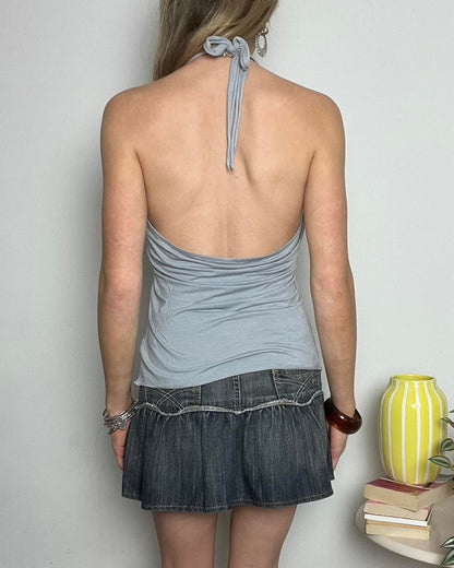 grey embroidered halter top