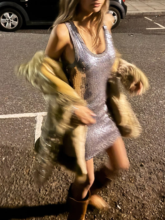 silver sequin mini dress