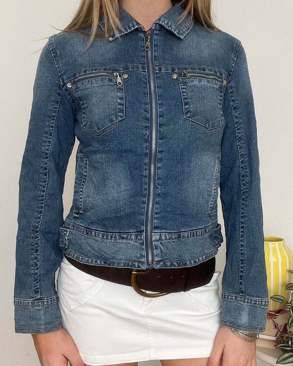 vintage 00s blue denim zip up jacket