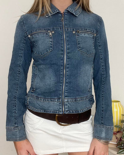 vintage 00s blue denim zip up jacket