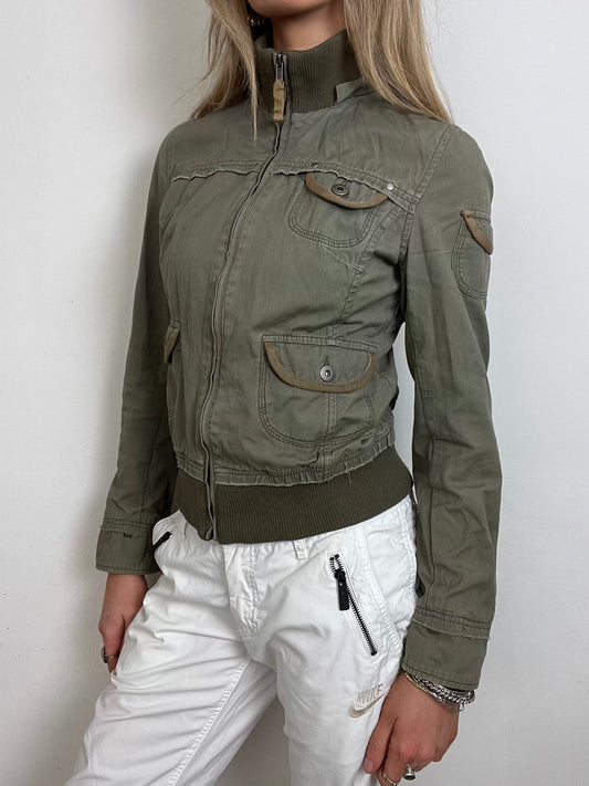 khaki zip up jacket, M