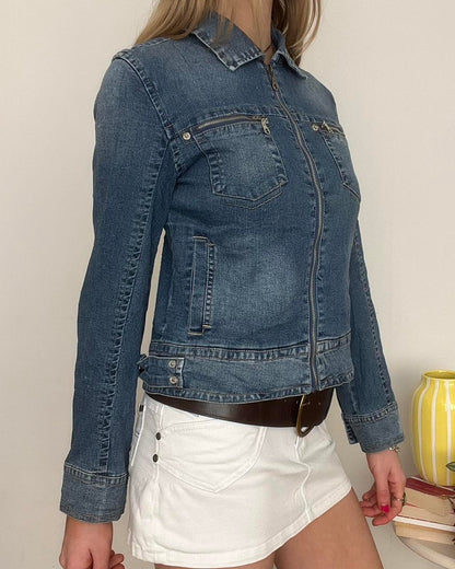 vintage 00s blue denim zip up jacket