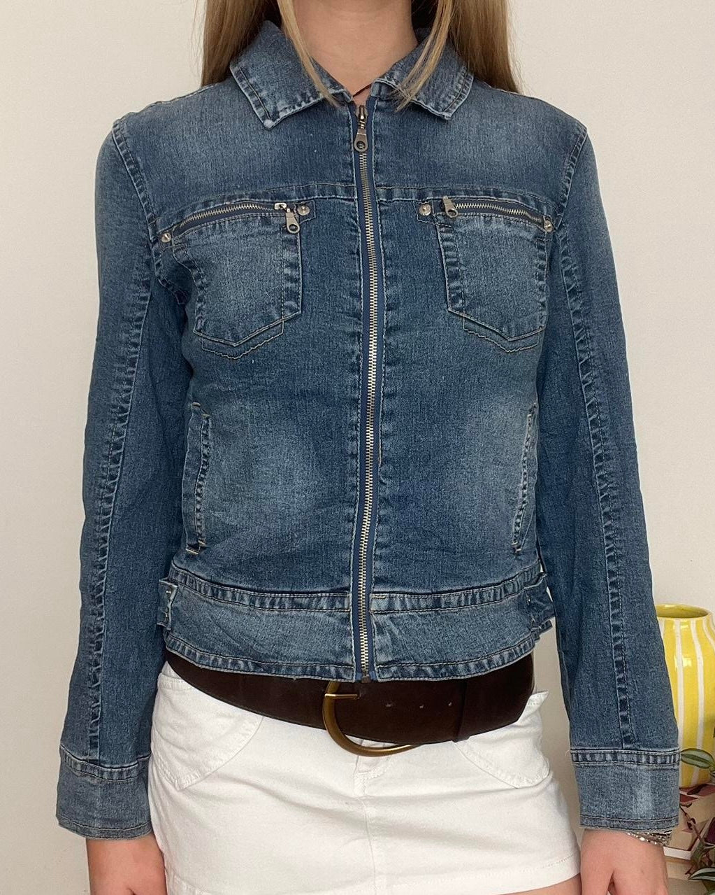 vintage 00s blue denim zip up jacket