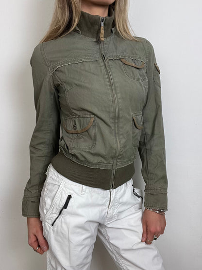 khaki zip up jacket, M