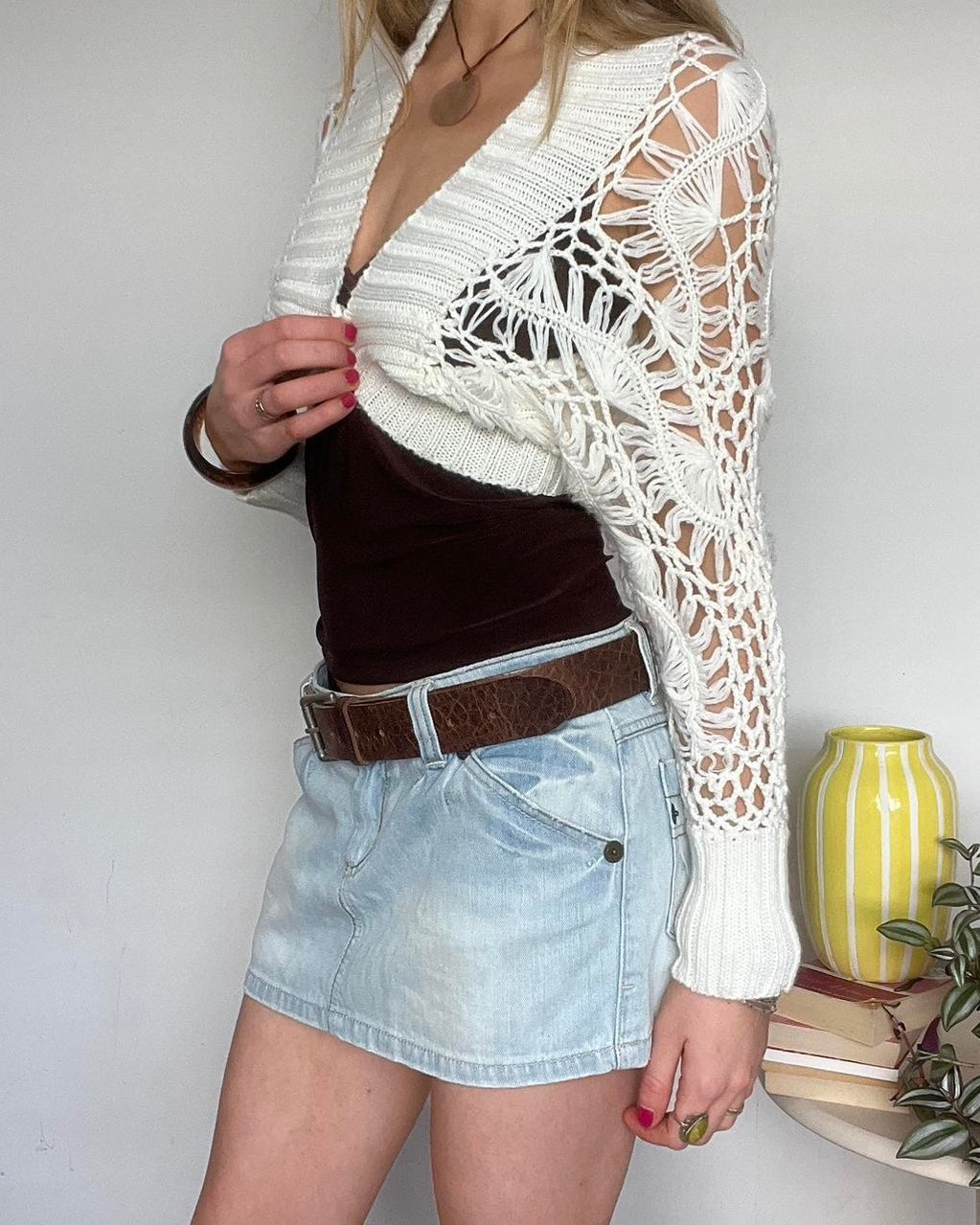 light wash denim mini skirt
