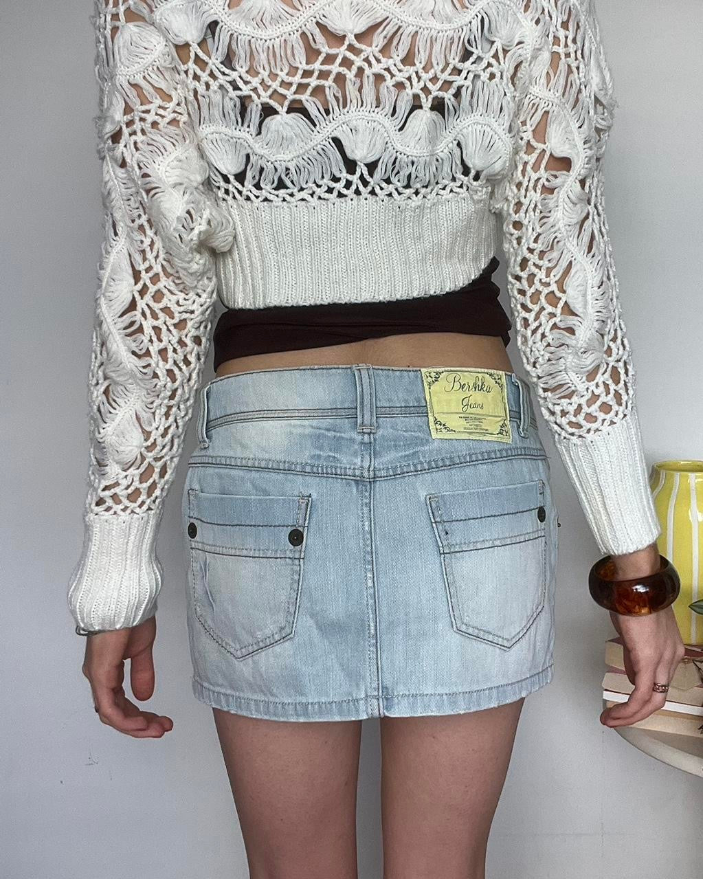light wash denim mini skirt