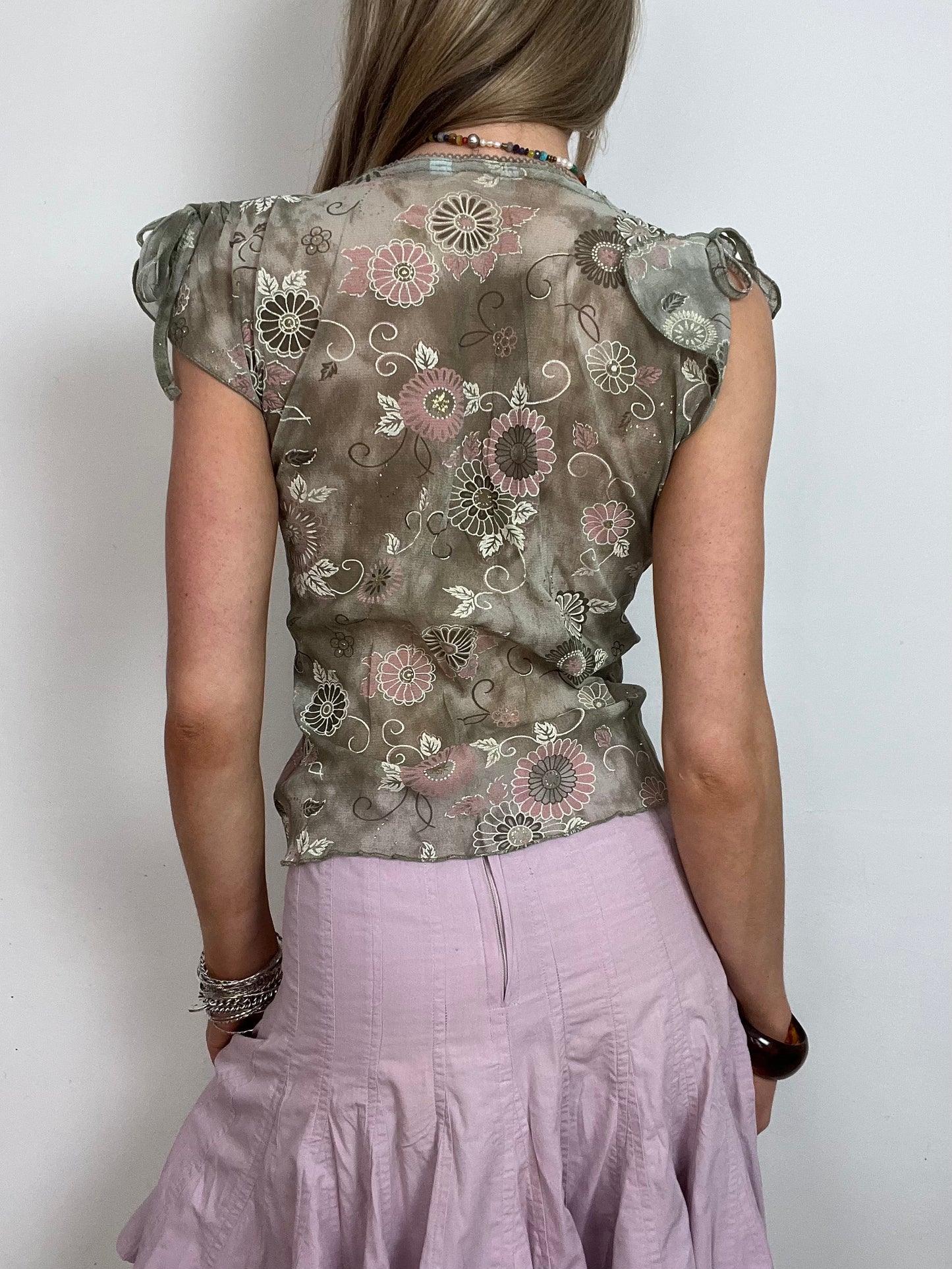 floral mesh top, M