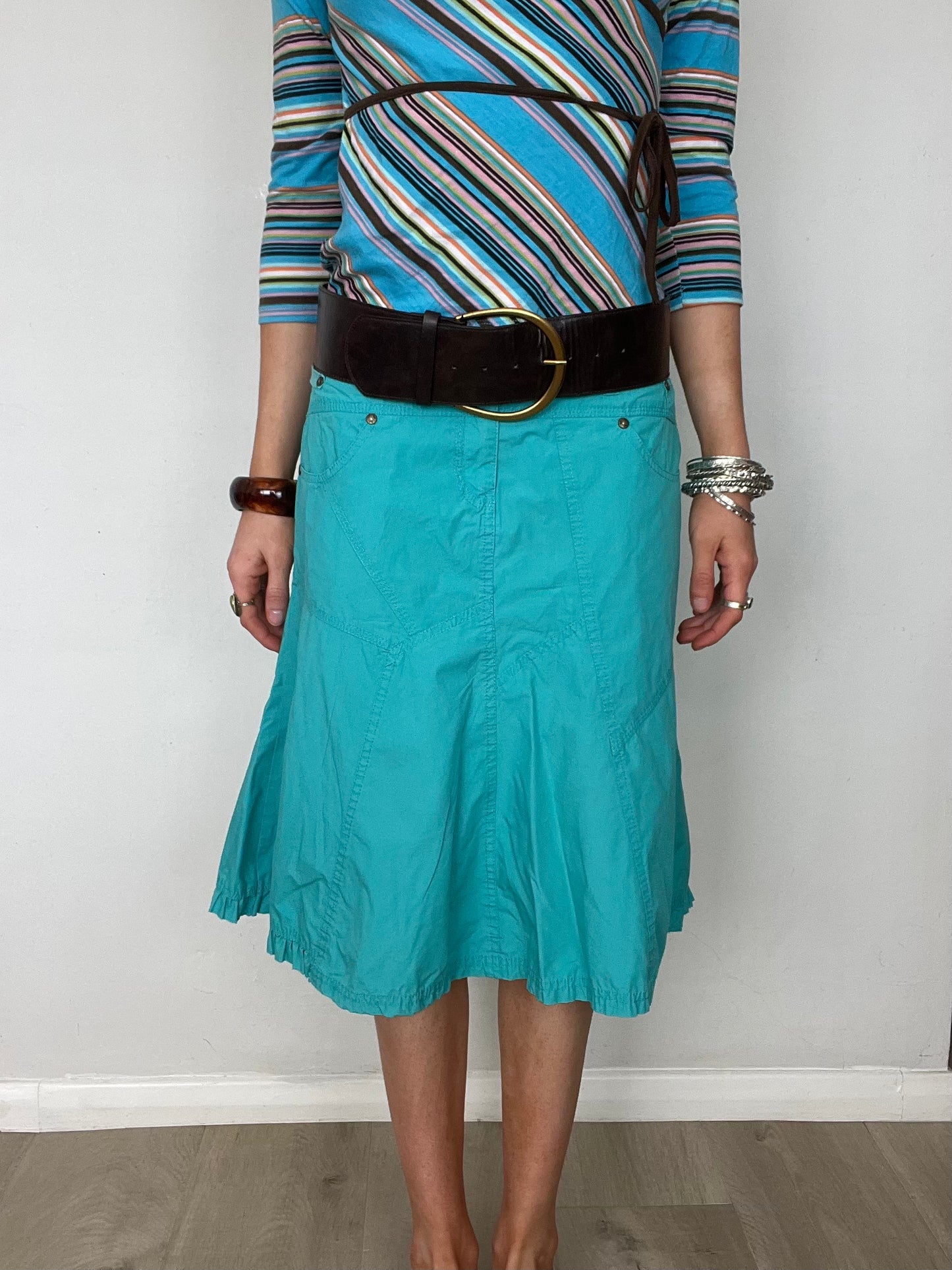 aqua blue midi skirt, M