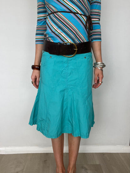 aqua blue midi skirt, M
