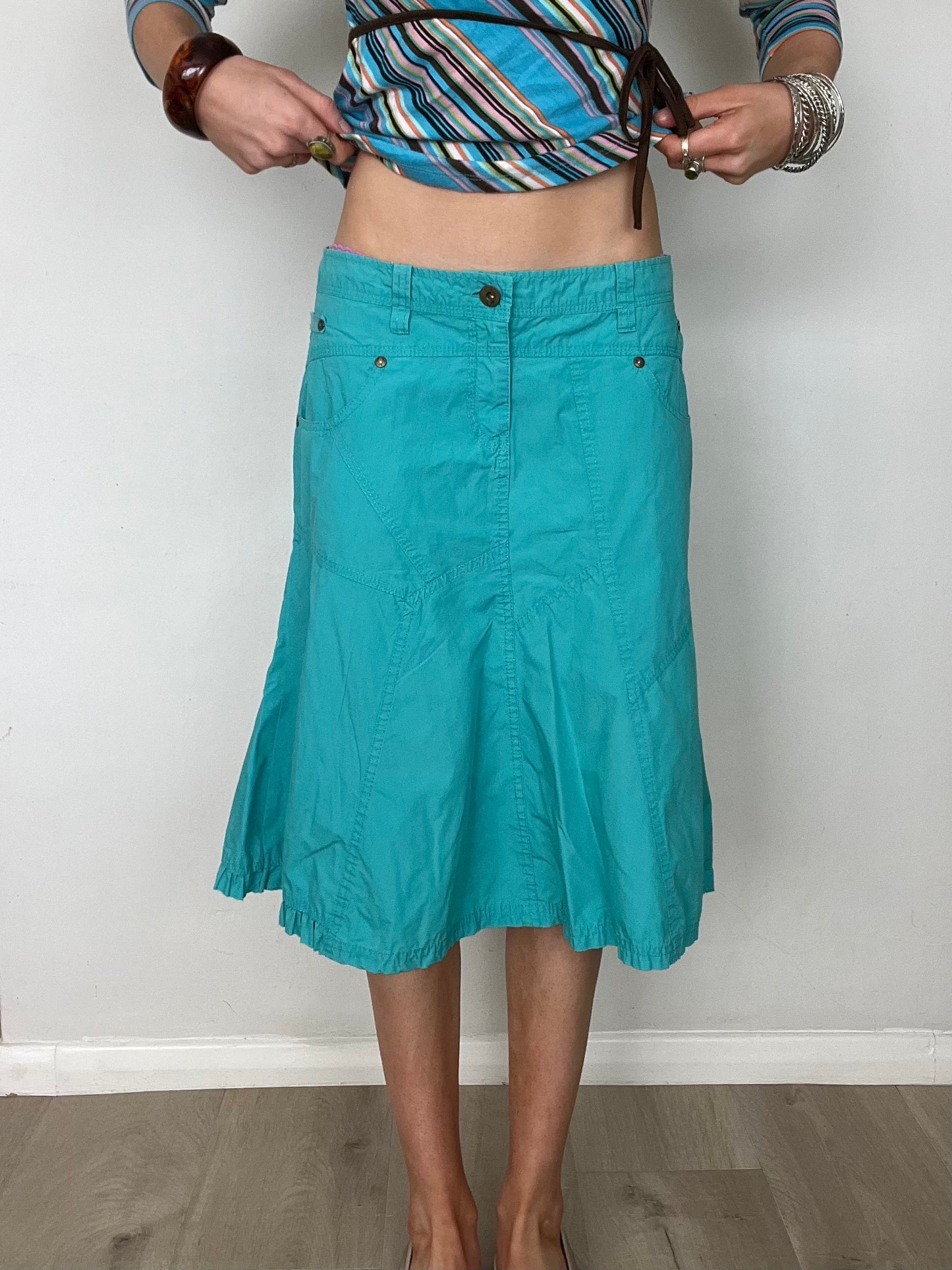 aqua blue midi skirt, M