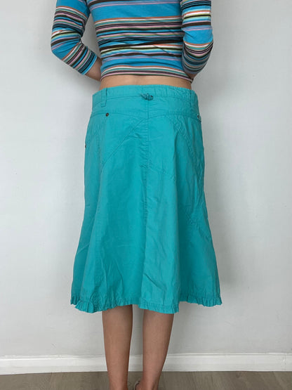 aqua blue midi skirt, M