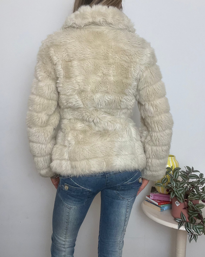 cream faux fur zip up jacket