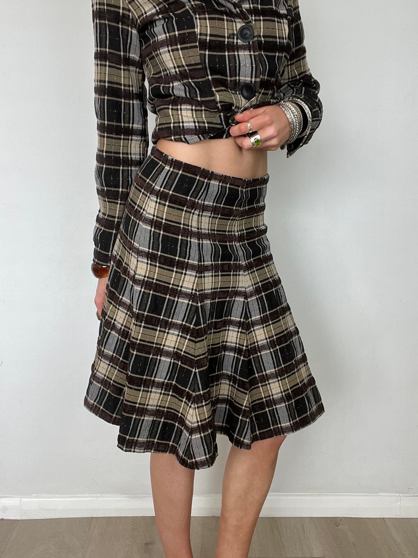 plaid midi skirt, S