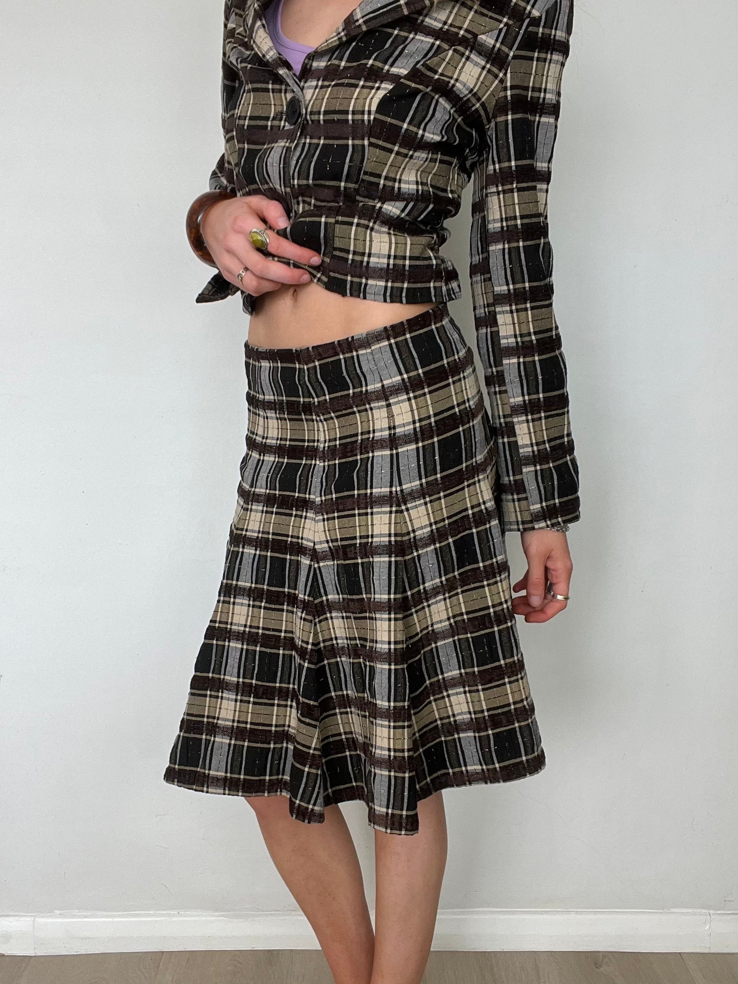 plaid midi skirt, S