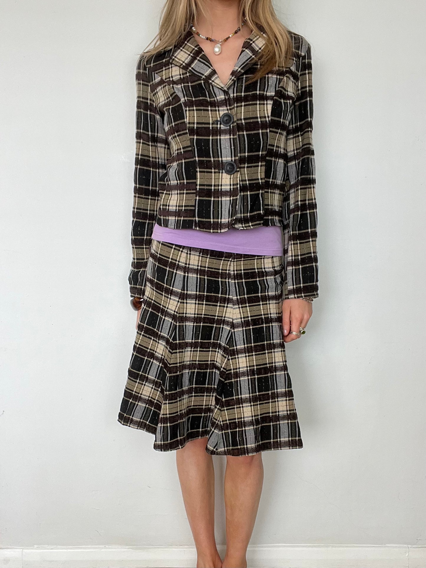 plaid midi skirt, S
