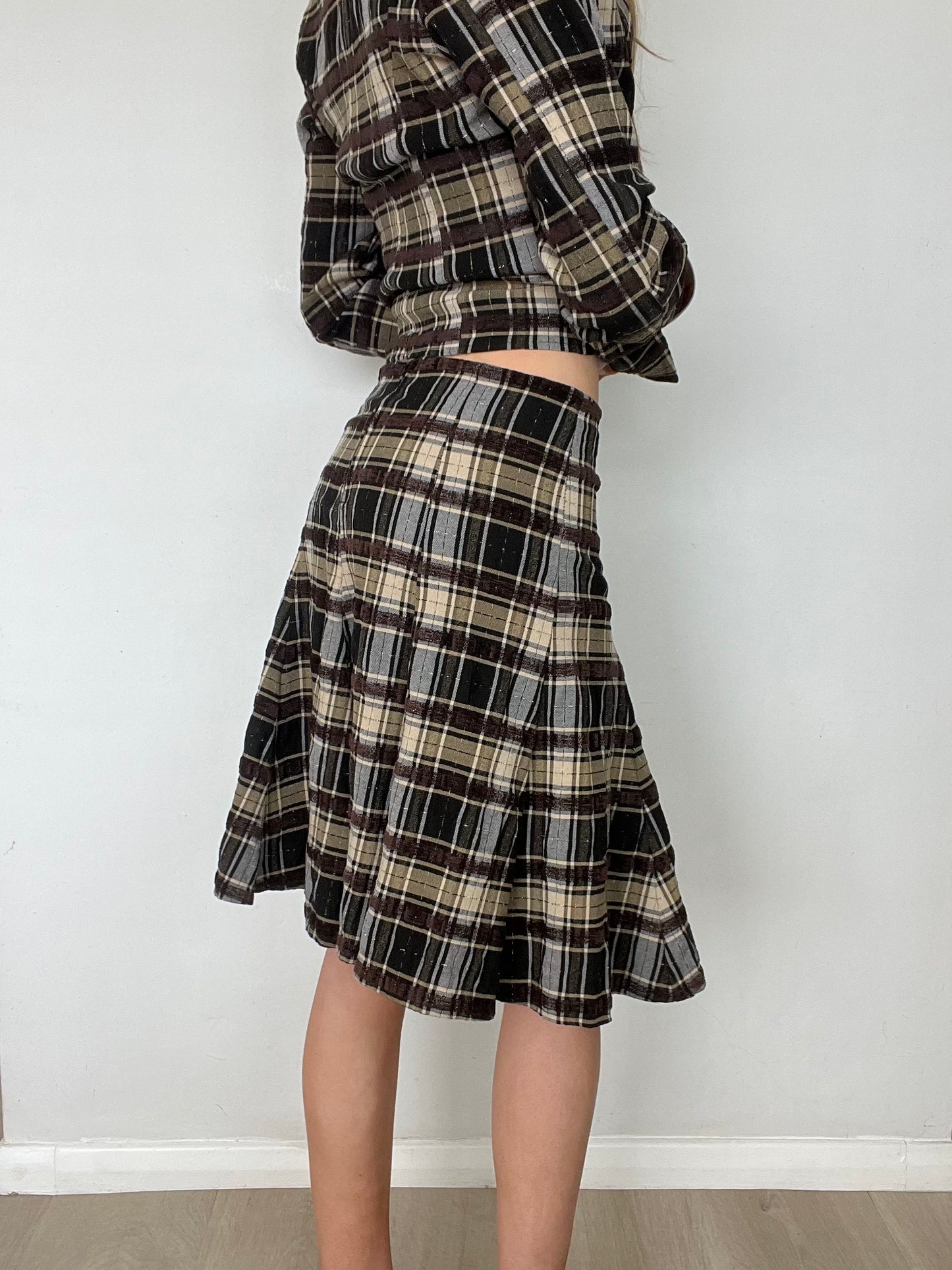 plaid midi skirt, S