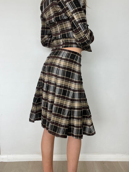 plaid midi skirt, S