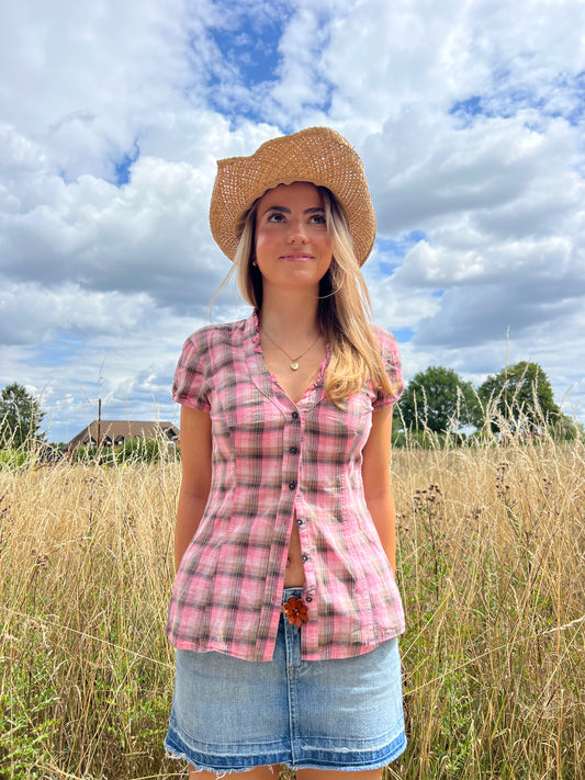 Plaid button up blouse