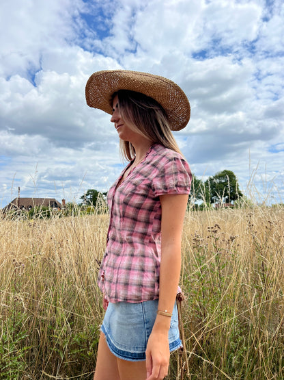 Plaid button up blouse