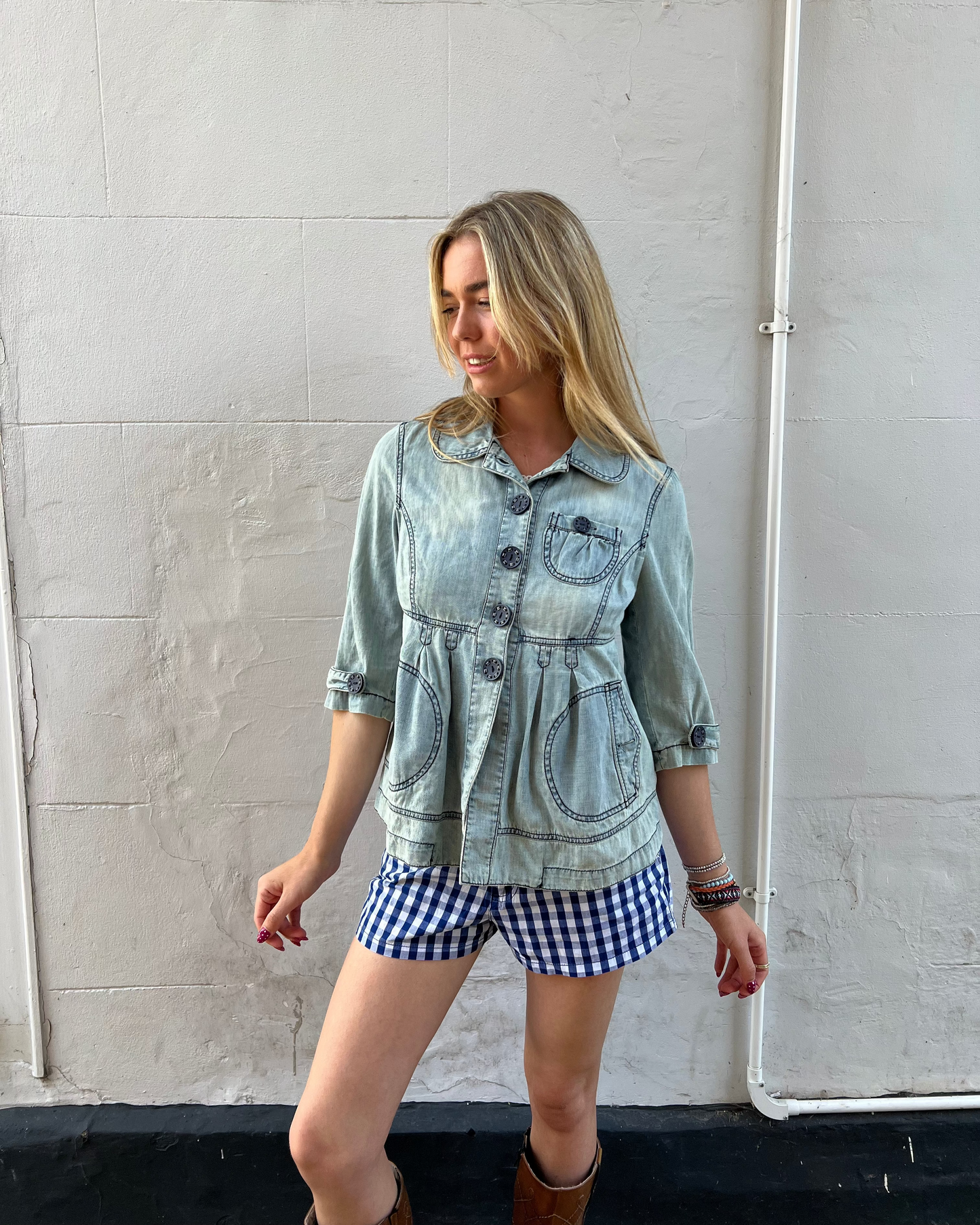 Denim swing jacket