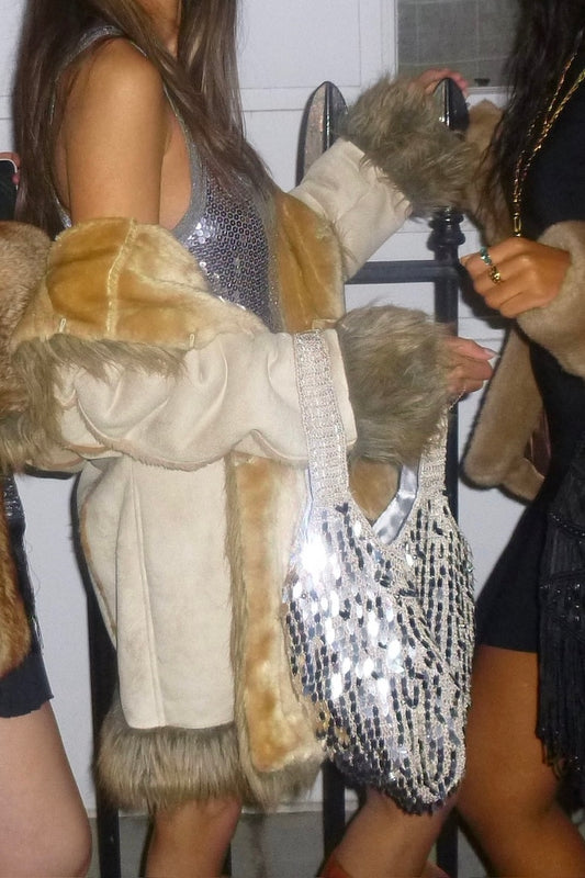 silver sparkly evening bag