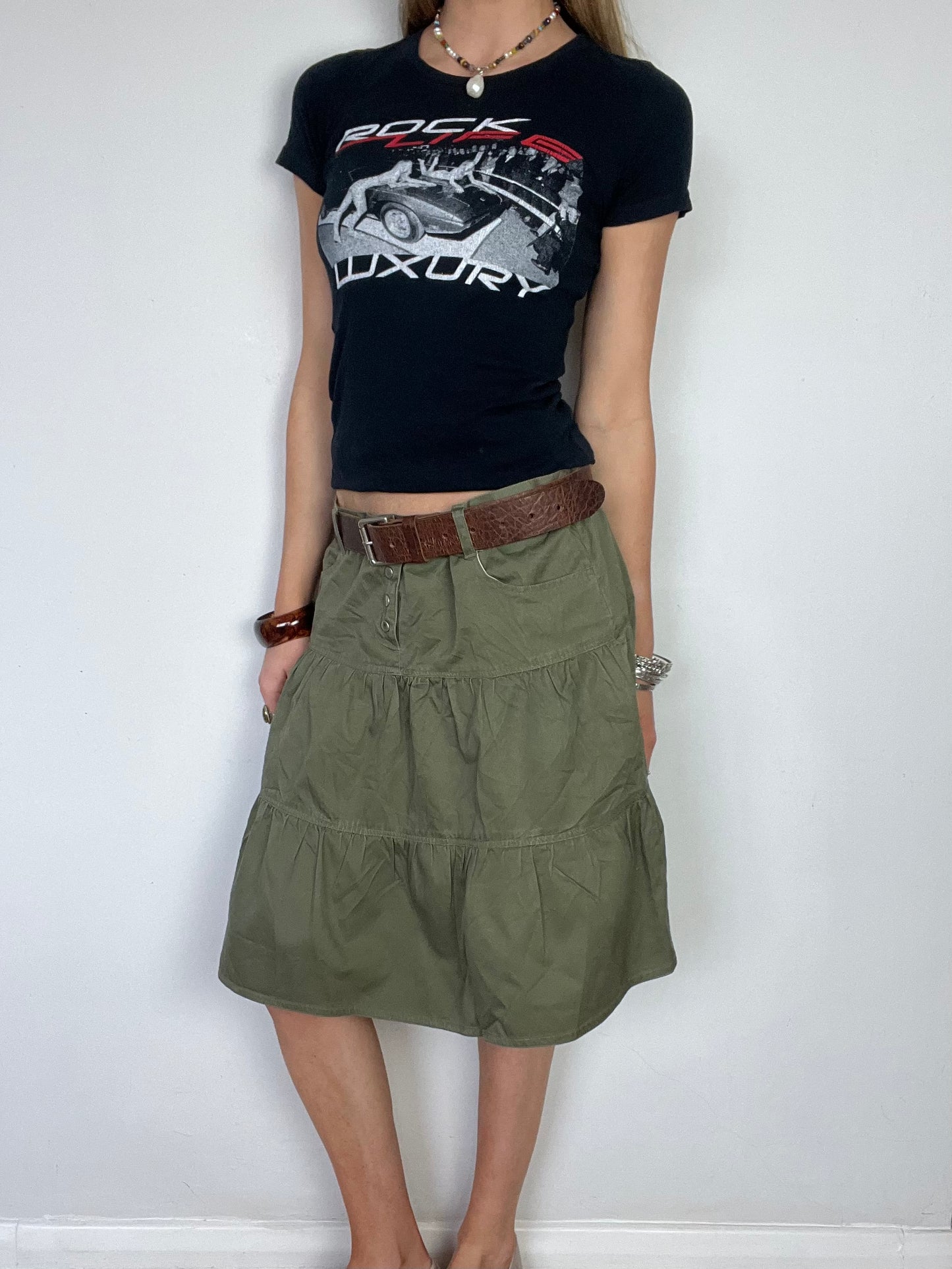 vila tiered midi skirt, L