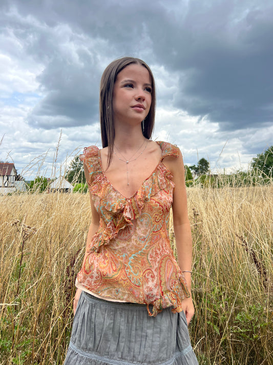 Paisley print boho ruffle top