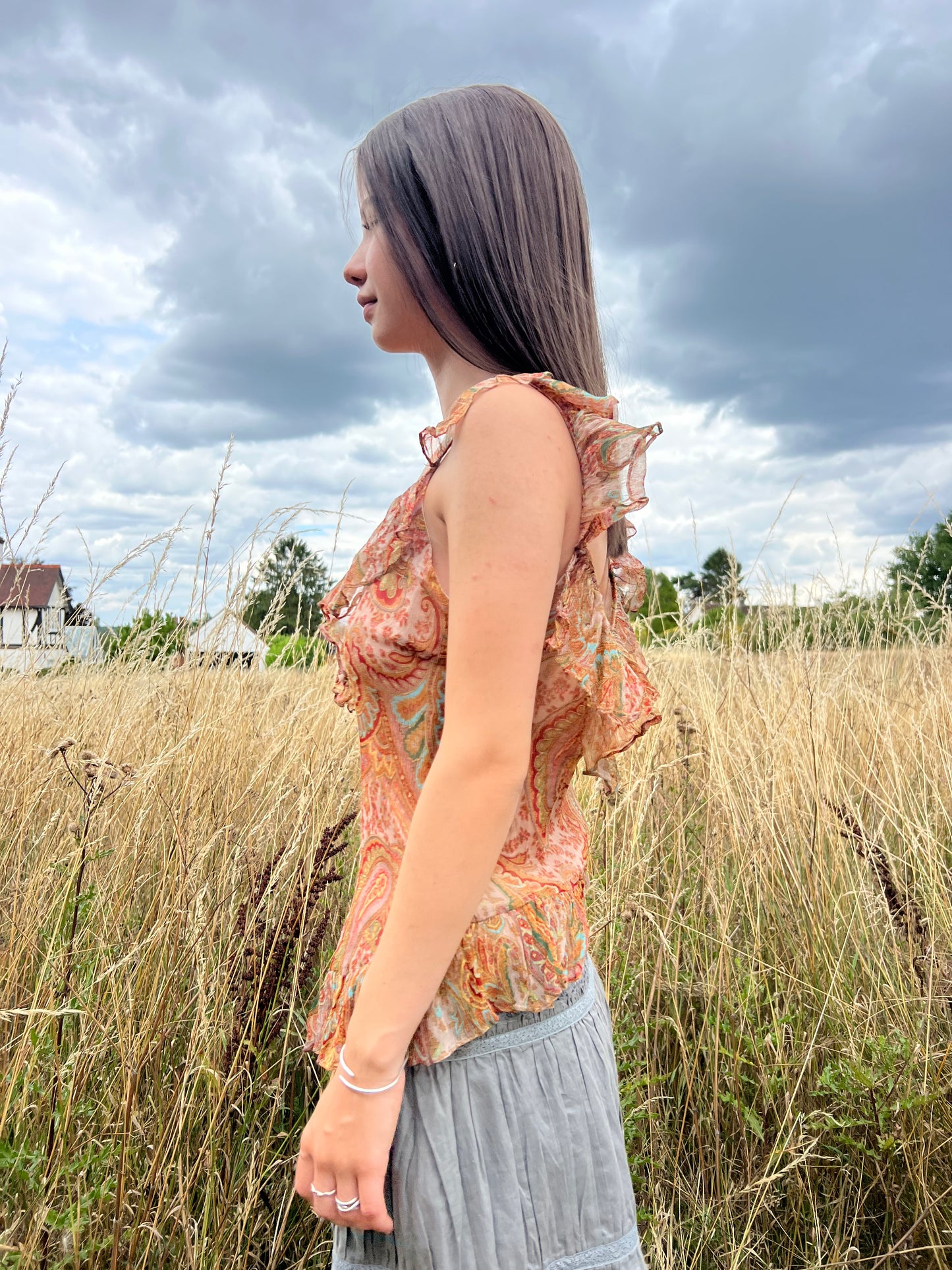 Paisley print boho ruffle top