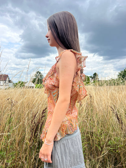 Paisley print boho ruffle top
