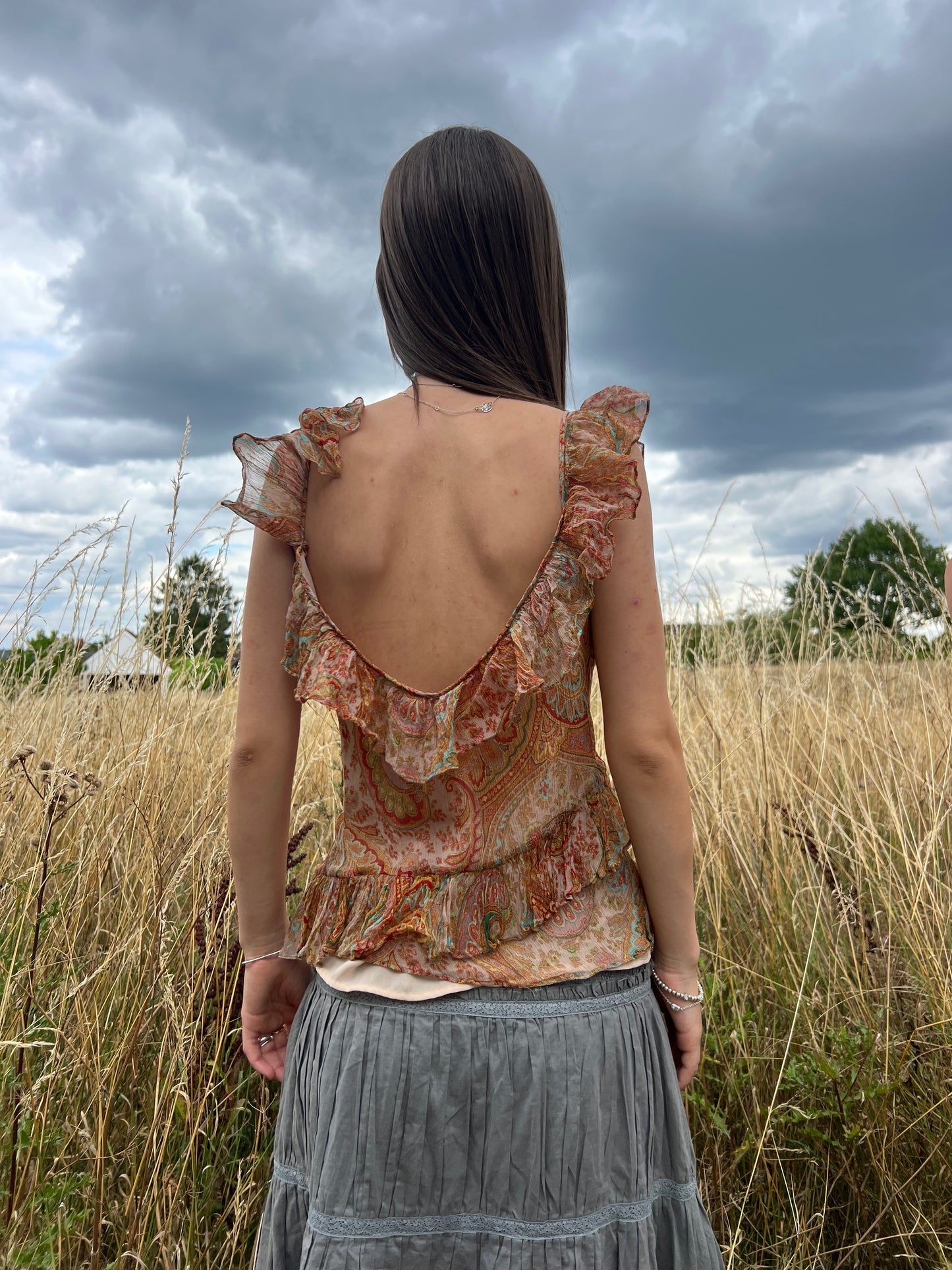 Paisley print boho ruffle top