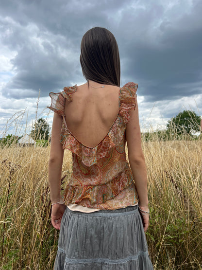 Paisley print boho ruffle top