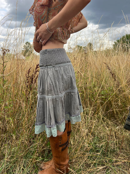 Grey tiered ruffle midi skirt