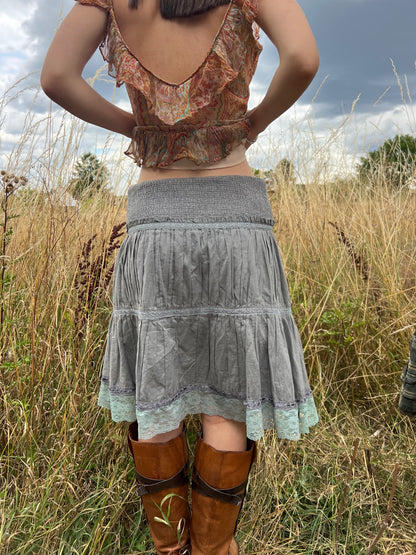 Grey tiered ruffle midi skirt