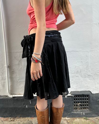 Black midi skirt with sequin belt