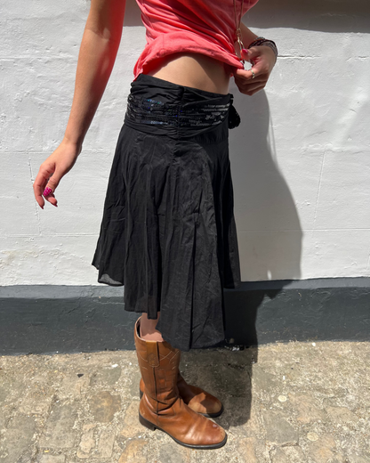 Black midi skirt with sequin belt