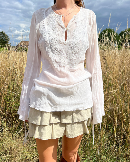 White beaded long sleeve top