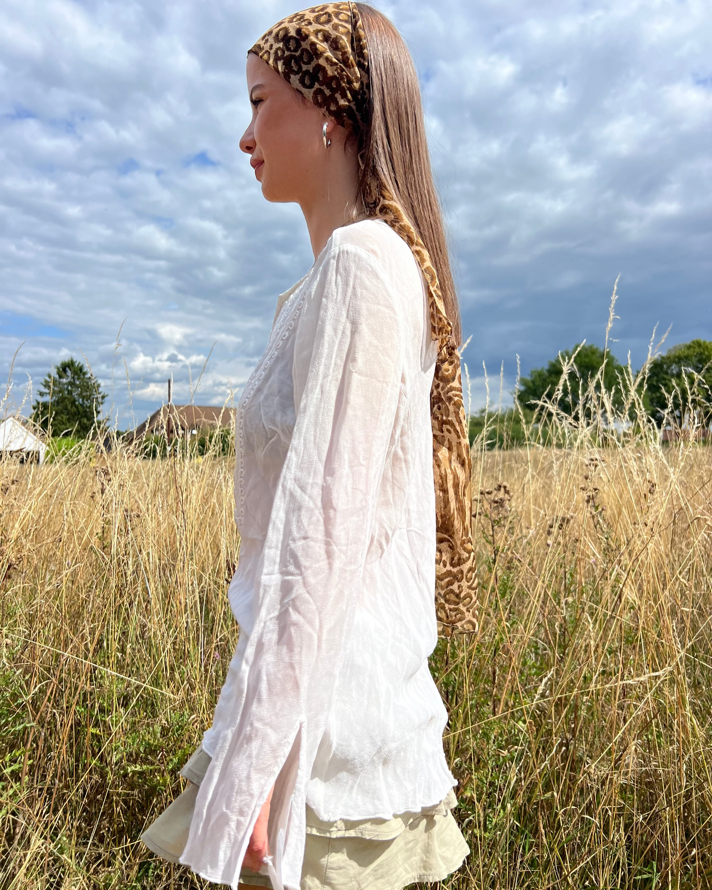 White beaded long sleeve top