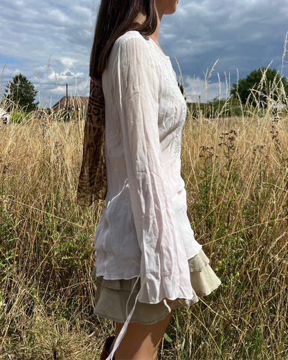White beaded long sleeve top