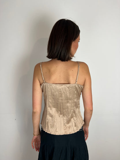 Vintage sequin trim brown cami top, M