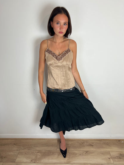 Vintage sequin trim brown cami top, M