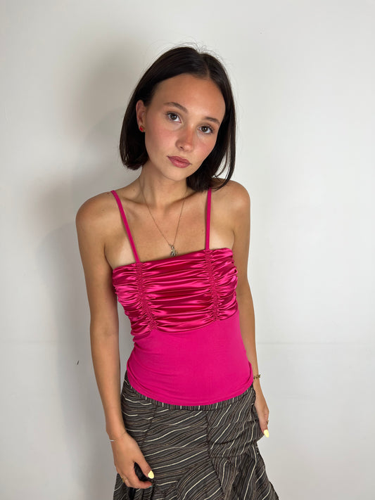 Vintage ruched pink top, S