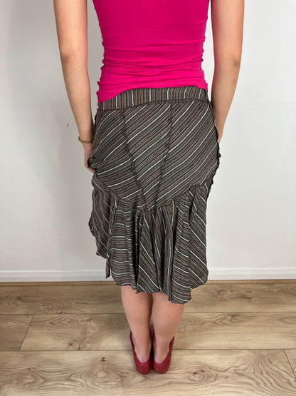 Vintage brown striped midi skirt, S