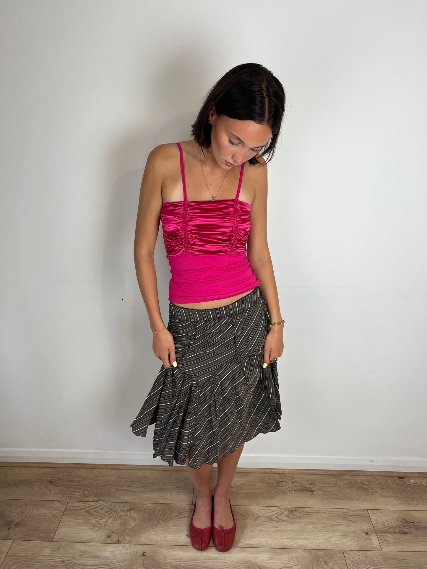 Vintage brown striped midi skirt, S