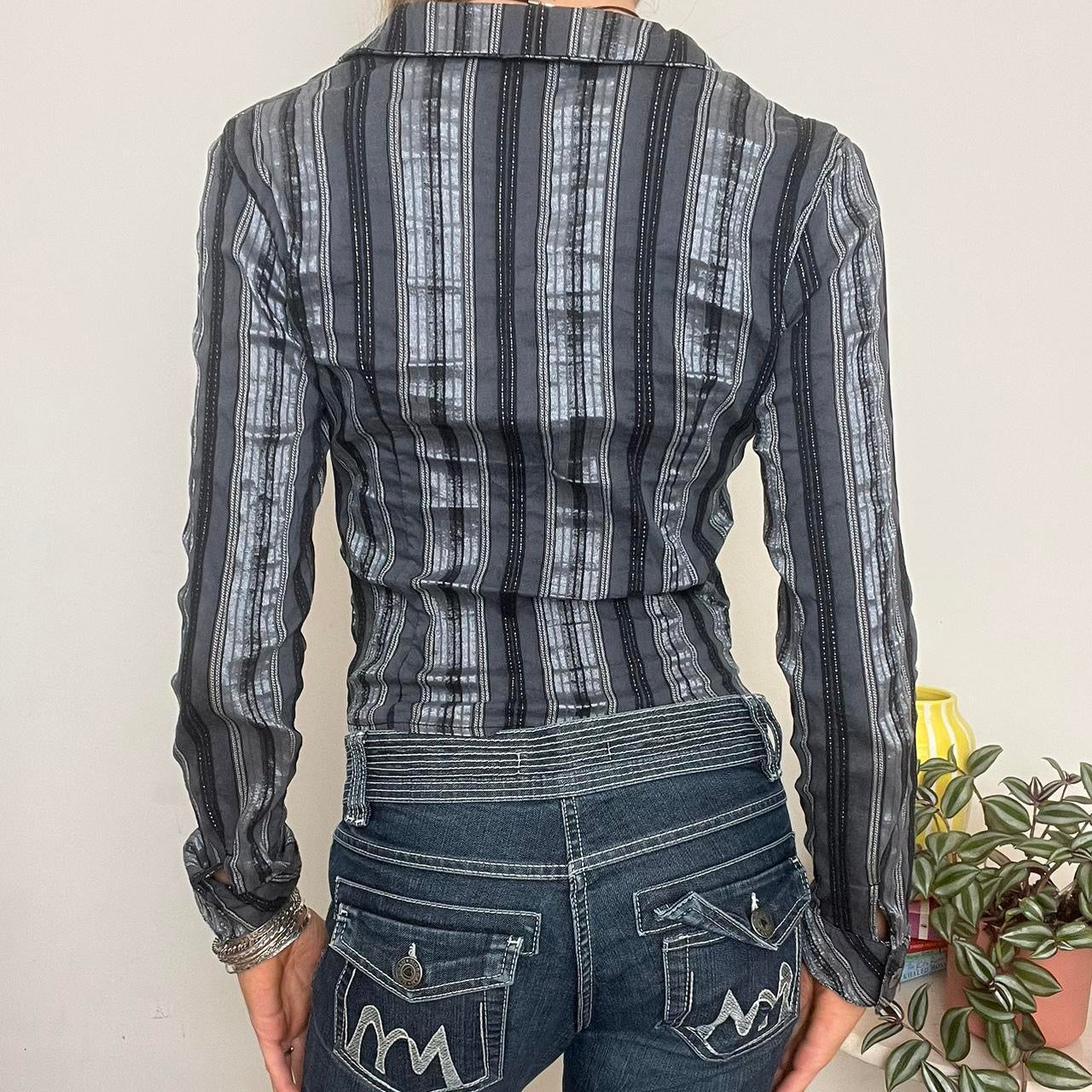 y2k striped button up blouse