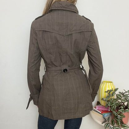 'Clockhouse' plaid khaki trench coat