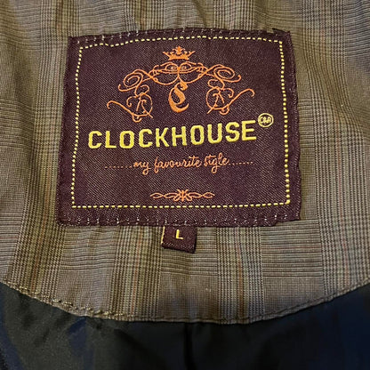 'Clockhouse' plaid khaki trench coat