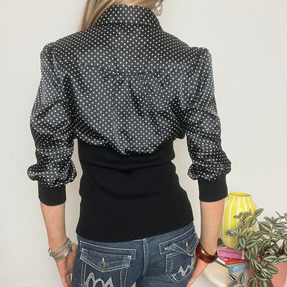 'Yessica' black & white polka dot blouse