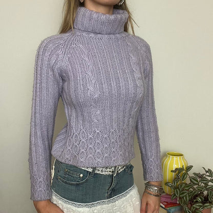 lilac cable knit turtleneck sweater