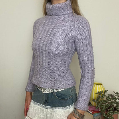 lilac cable knit turtleneck sweater